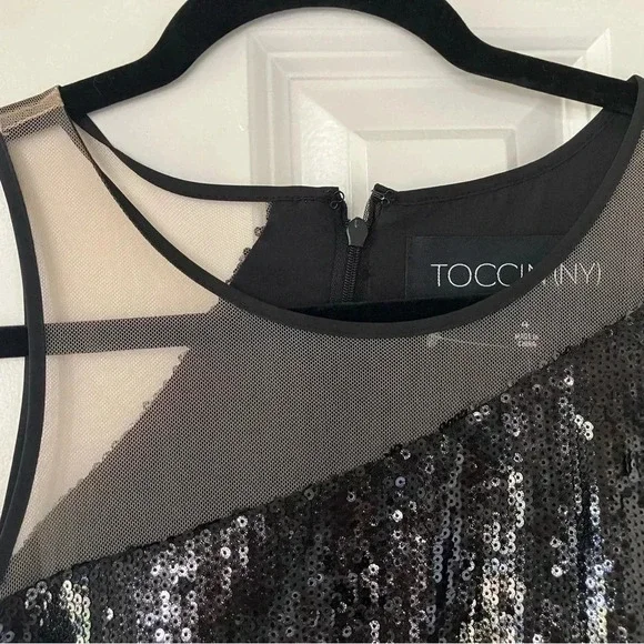 NWT TOCCIN NY Black Sequin Cutout Mesh Sleeveless Mini Cocktail Dress (4) - Picture 3 of 8